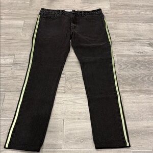 FairPlay Brand - Black Tapered Slim Jeans Neon Patch Side Stripe Denim